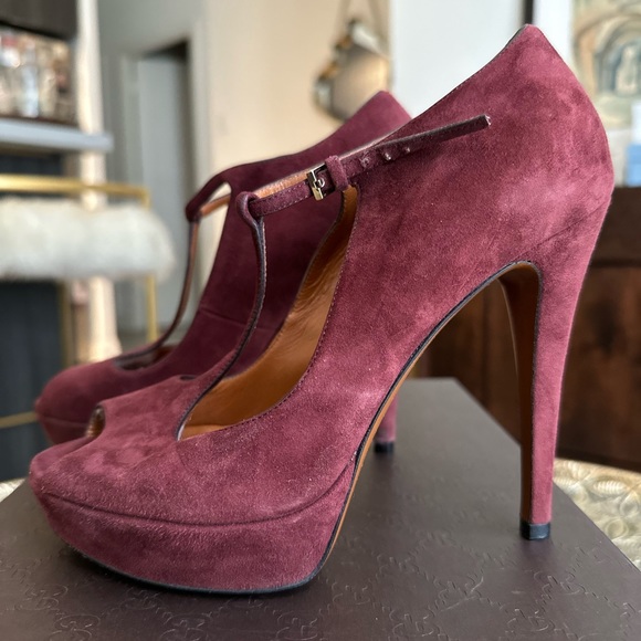 Gucci Suede Wine colour, peep toe Mary Jane high heel platforms. Size 5.5 - Picture 5 of 6